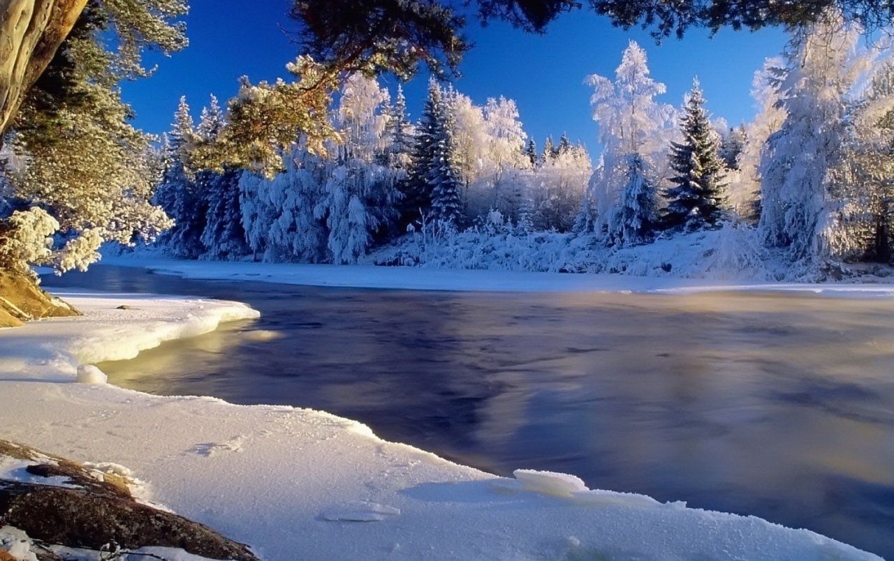 Snow Trees & Frozen River Wallpapers - Winter Scene Facebook Cover - HD Wallpaper 