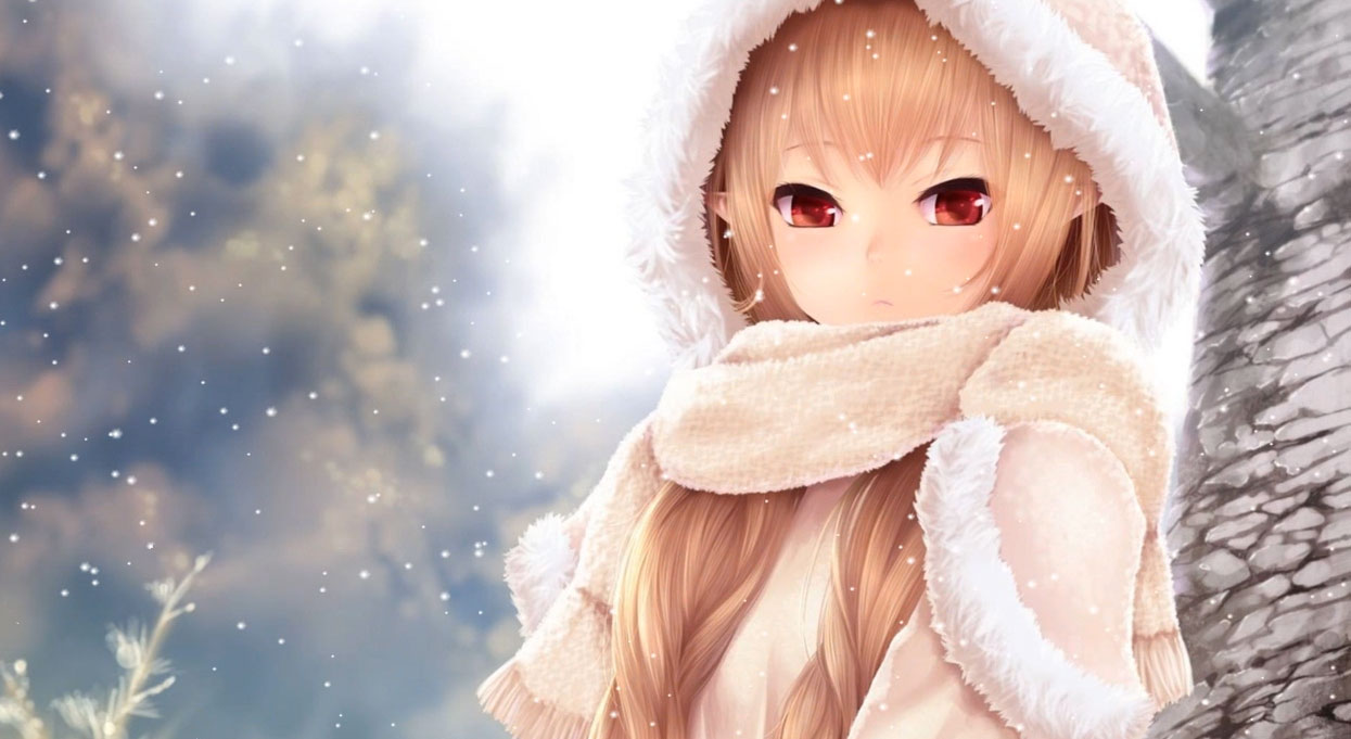 Cute Anime Girl On Snowy Day Free Animated Wallpaper - Cute Anime Girl Background - HD Wallpaper 