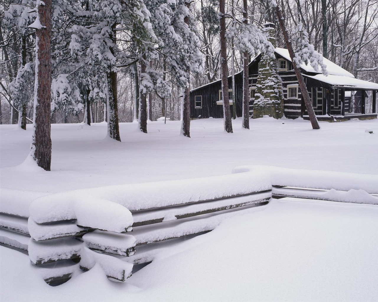 Snow Forest Wallpaper - Snow Covered Cabin - HD Wallpaper 