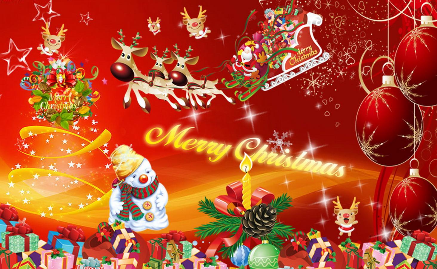 Merry Christmas Tree Lights Snow Man Santa Animated - Santa Merry Christmas Hd - HD Wallpaper 