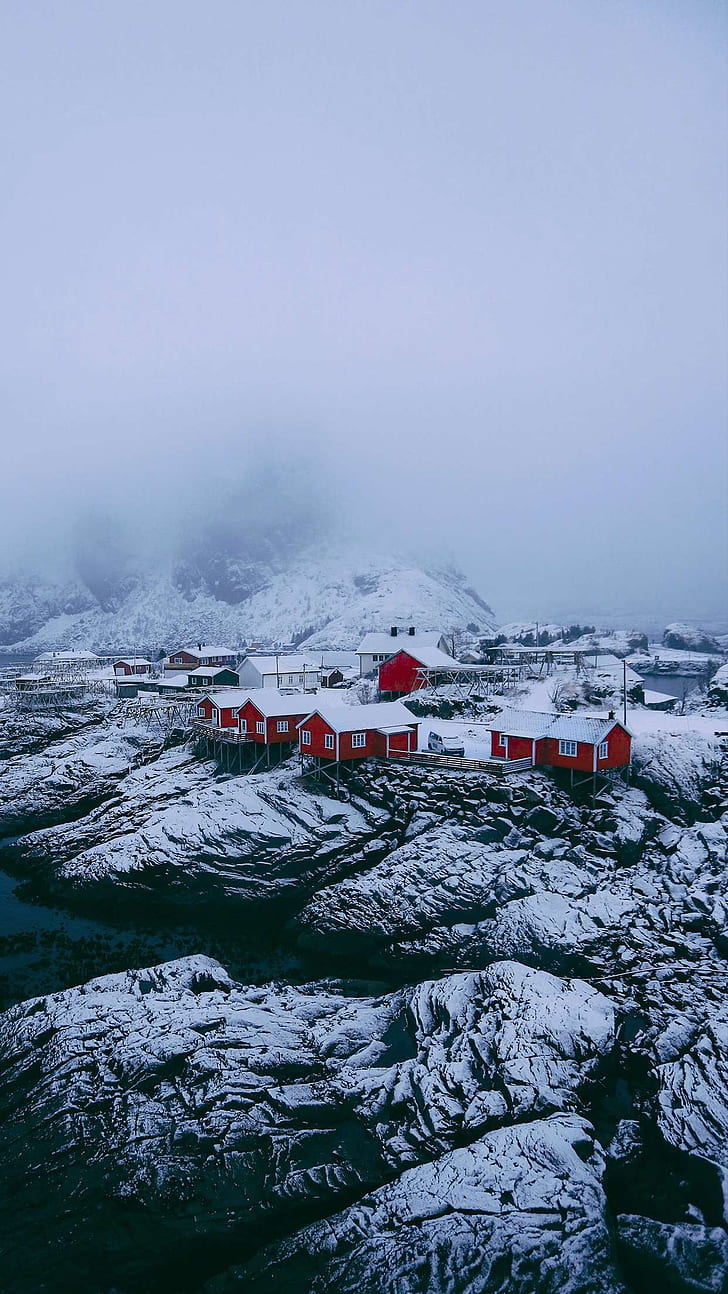 Landscape, Vertical, Winter, Snow, Mist, House, Town, - Winter Wallpaper Vertical - HD Wallpaper 