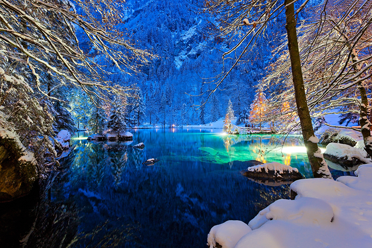 Switzerland Winter Lake Night - HD Wallpaper 