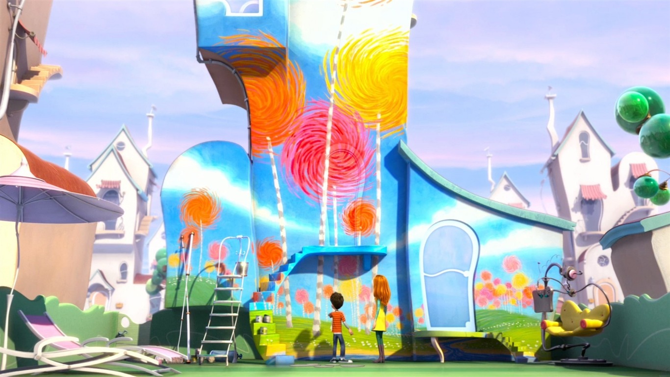 Dr Seuss The Lorax Hd Movie Wallpaper - Lorax Truffula Tree Painting - HD Wallpaper 