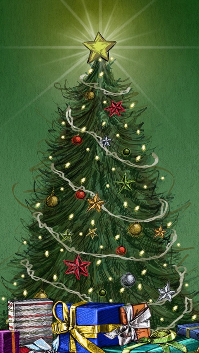 Christmas Pine Tree Around Gifts Iphone Wallpaper - Christmas Wallpaper Hd - HD Wallpaper 