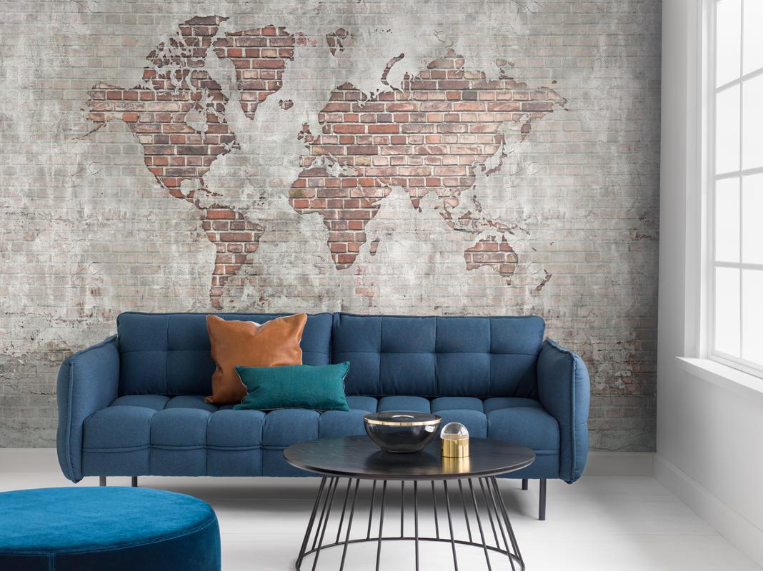 Interior Image Of The Brick Wall World Map From Mr - Tapeta World Map - HD Wallpaper 