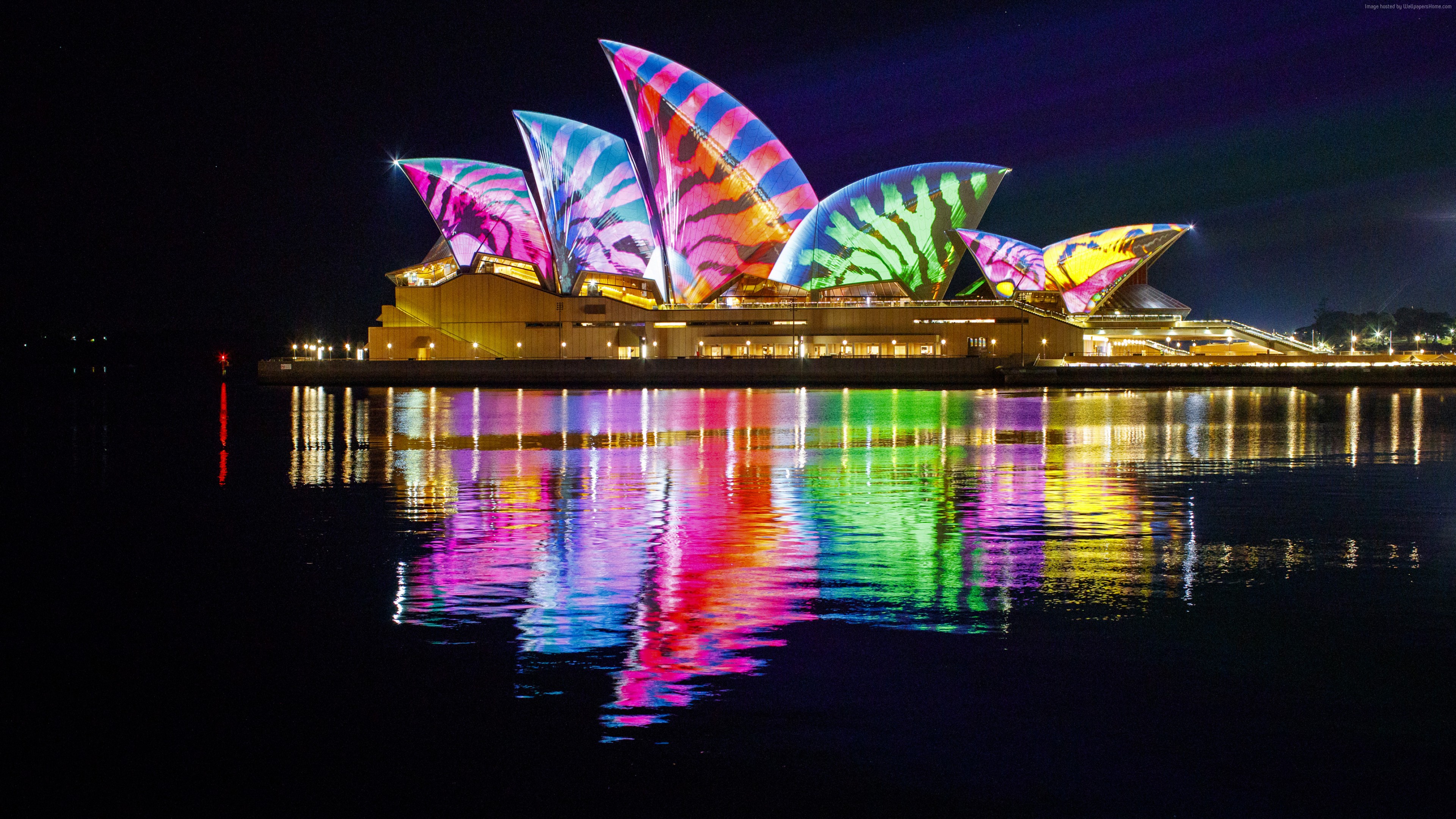 Wallpaper Opera House, Sydney, Australia, Night, 4k, - Vivid Lights Sydney 2019 - HD Wallpaper 