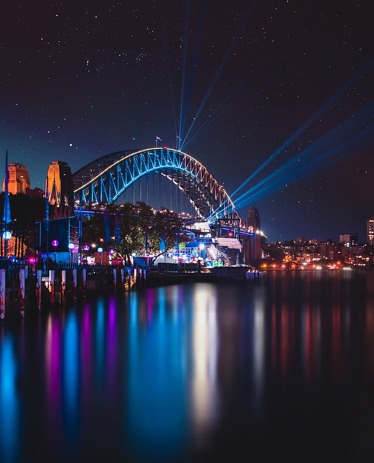Sydney Harbour Bridge, Cityscape, Reflections, Australia, - Sydney Harbour Bridge Night - HD Wallpaper 