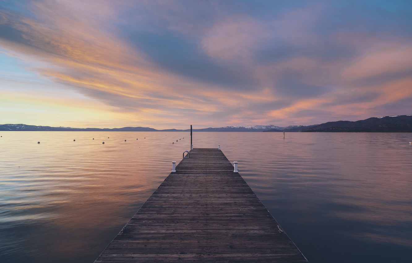 Photo Wallpaper Sunset, Lake, Marina, South Lake Tahoe, - Pier - HD Wallpaper 