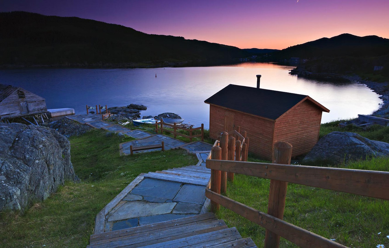 Photo Wallpaper Mountains, Lake, Canada, House, Town, - Bing - HD Wallpaper 