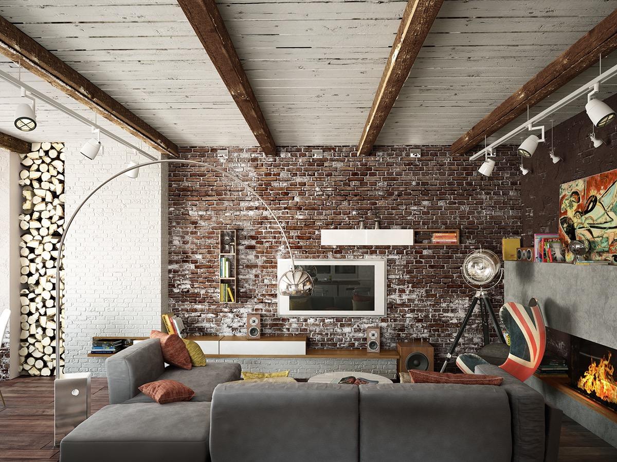 Exposed Brick Wall Interior Design - HD Wallpaper 