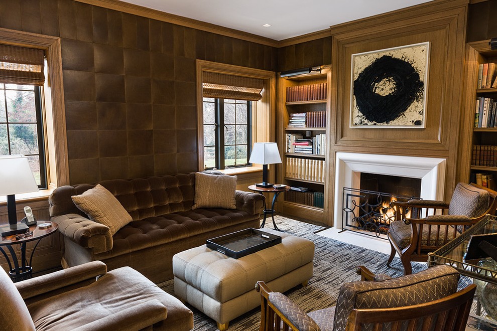 Philadelphia Brown Leather Tufted Sofa With Geometric - Living Room - HD Wallpaper 