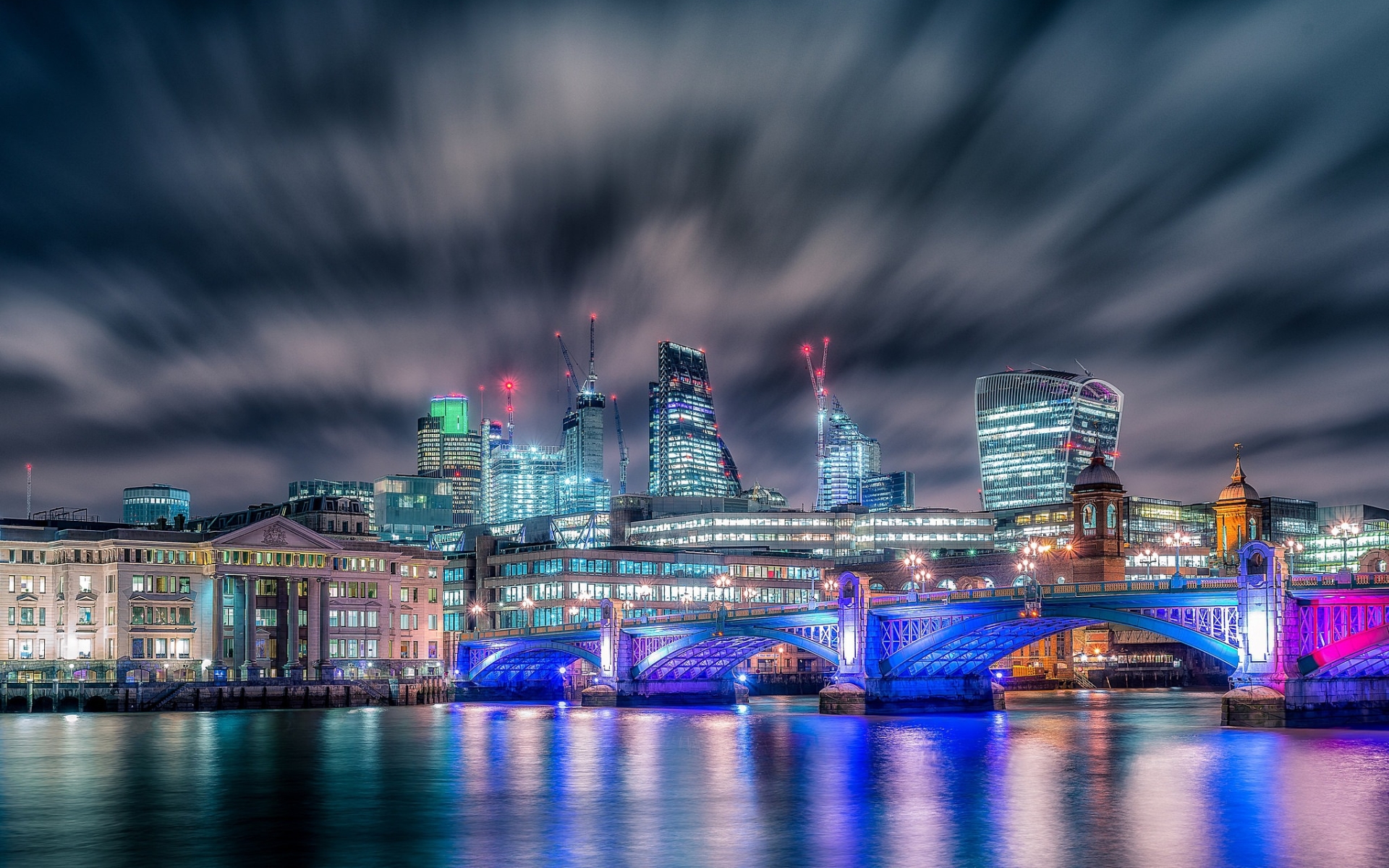 Southwark Bridge, Nightscapes, River Thames, London - City Lights London - HD Wallpaper 