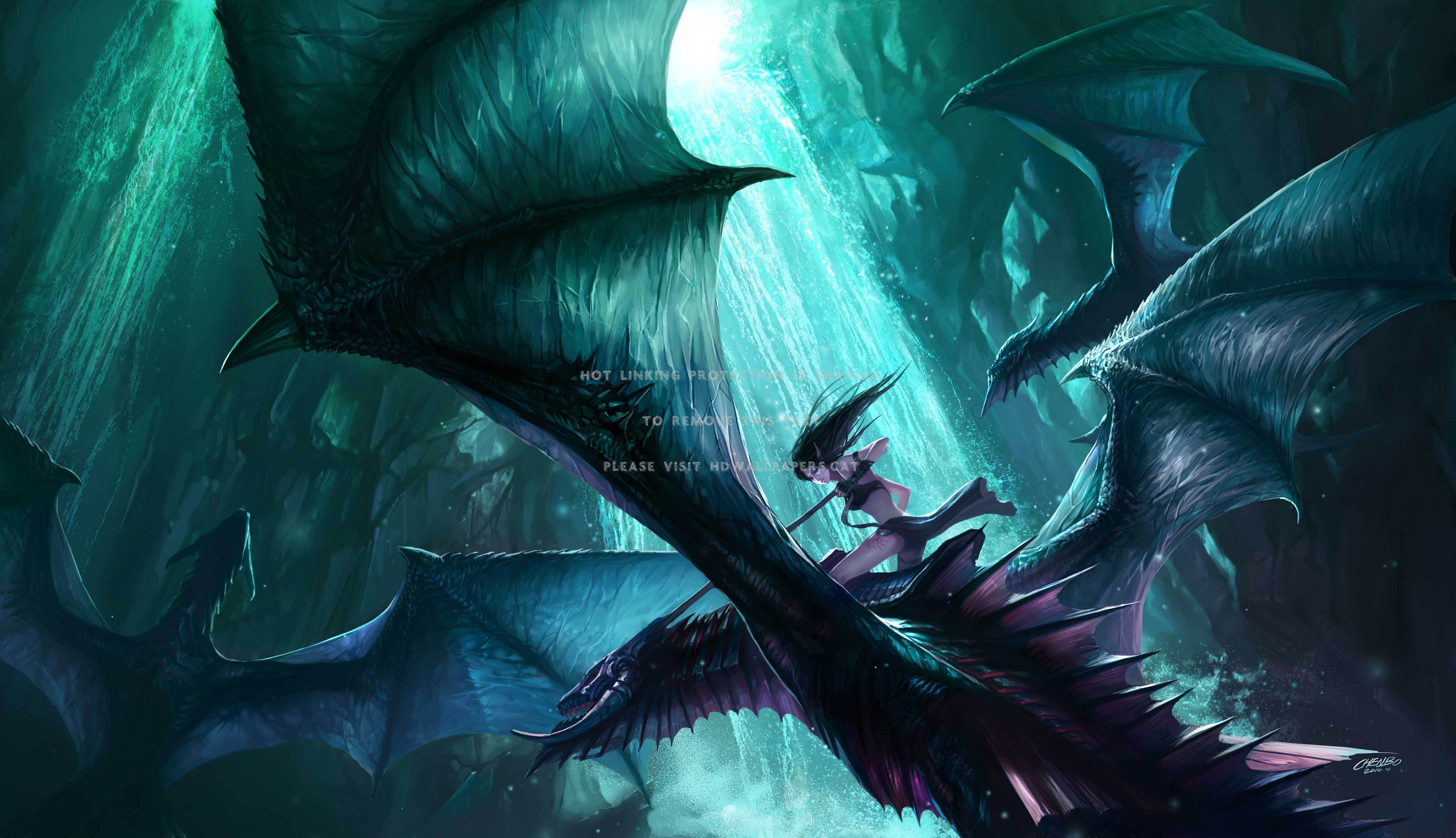 Night Elf Fly Dragon Chenbo Female Abstract - Elf And Dragon Anime - HD Wallpaper 