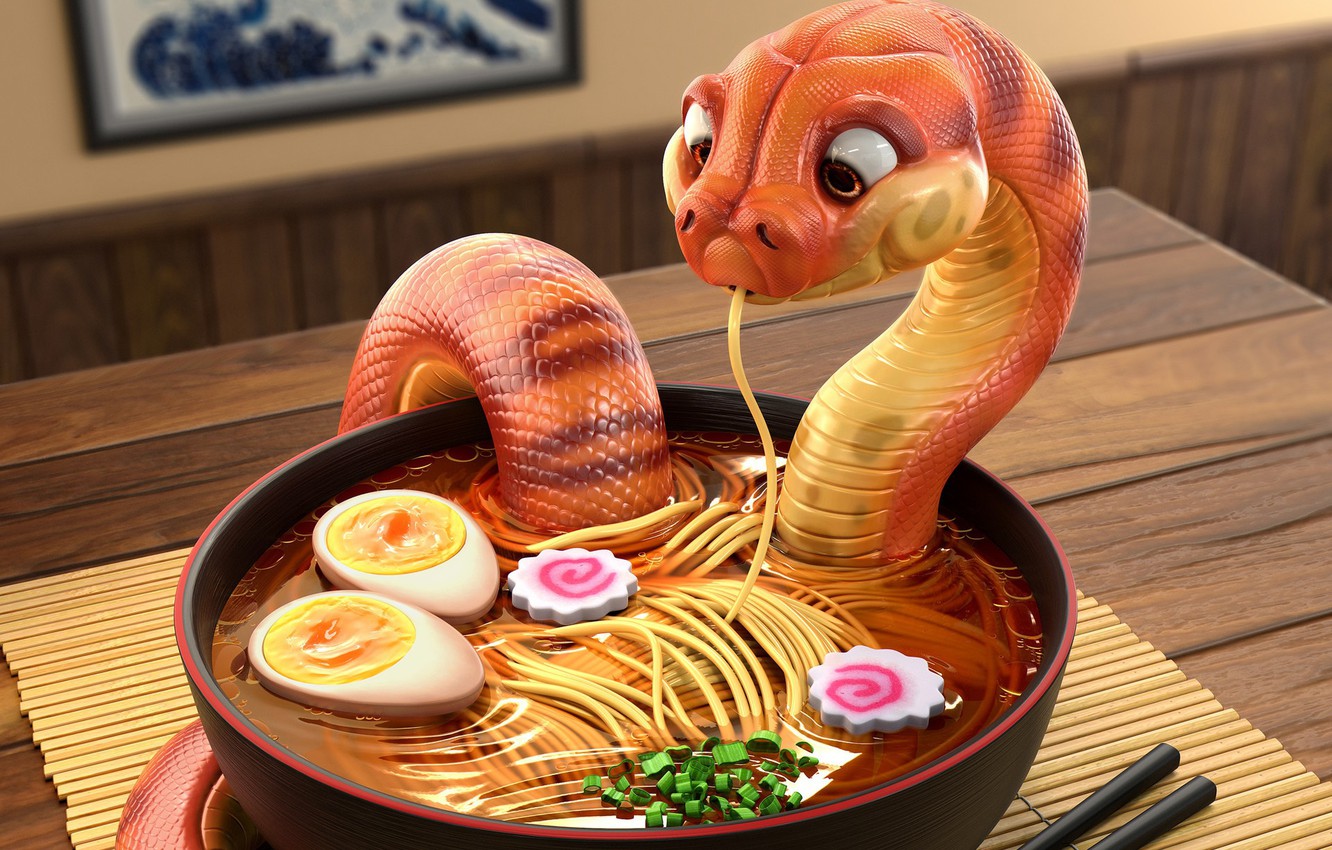 Photo Wallpaper Food, Snake, Art, Soup, Restaurant, - Type Of Danger Noodles - HD Wallpaper 