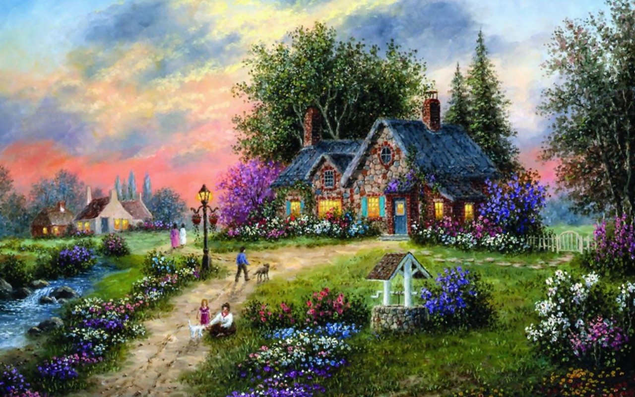 Stony Brook Cottage Wallpapers - Cottage House Scenery Painting - HD Wallpaper 