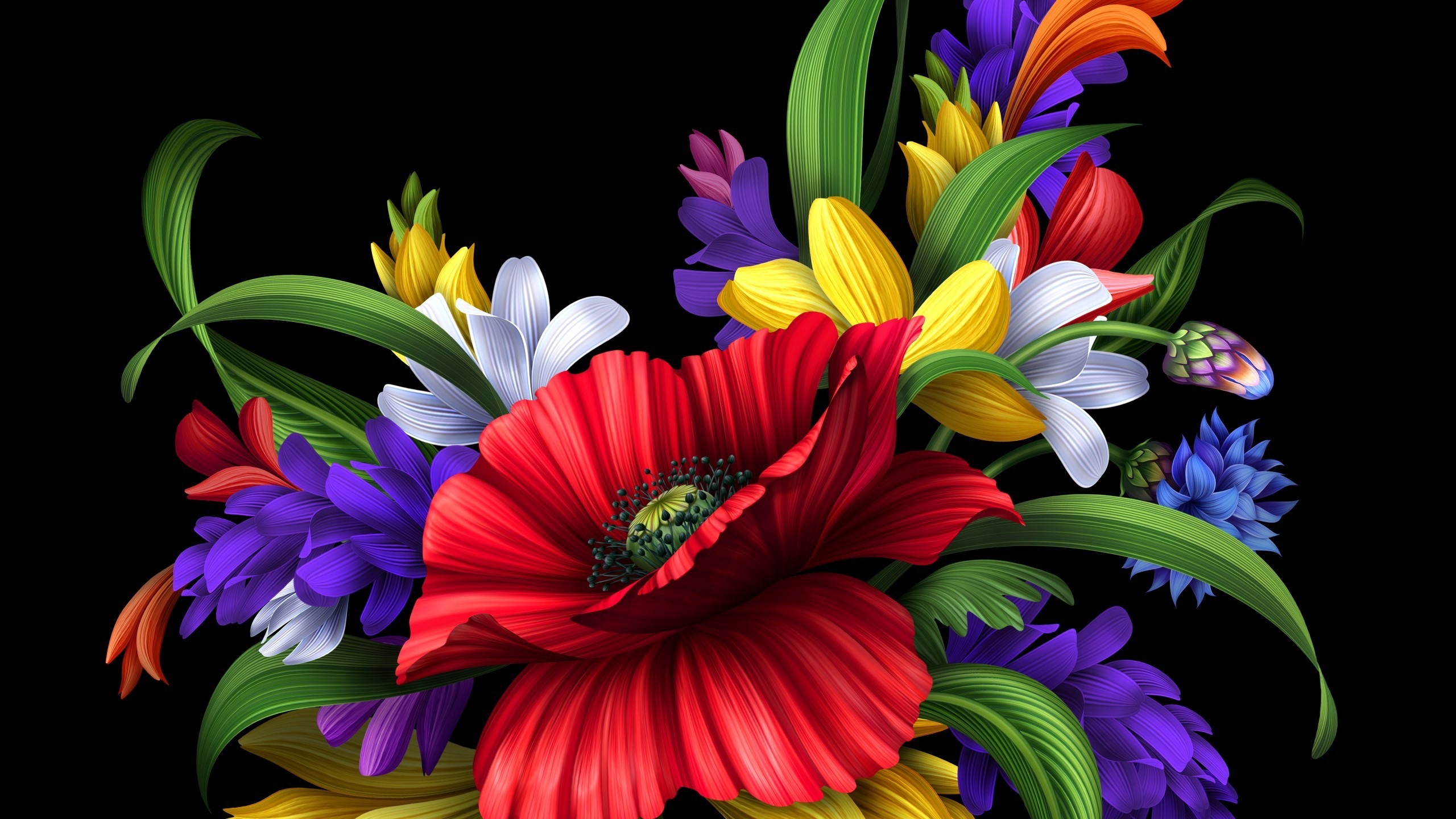 Flower Clipart With Black Background - HD Wallpaper 