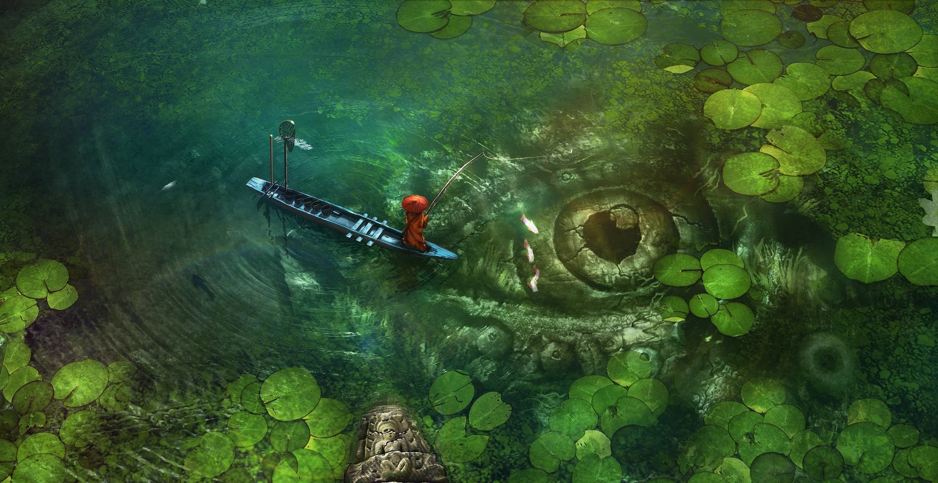Monster Lake Fantasy Red Green Fish Wallpaper At Fantasy - Beauty In Unexpected Places - HD Wallpaper 