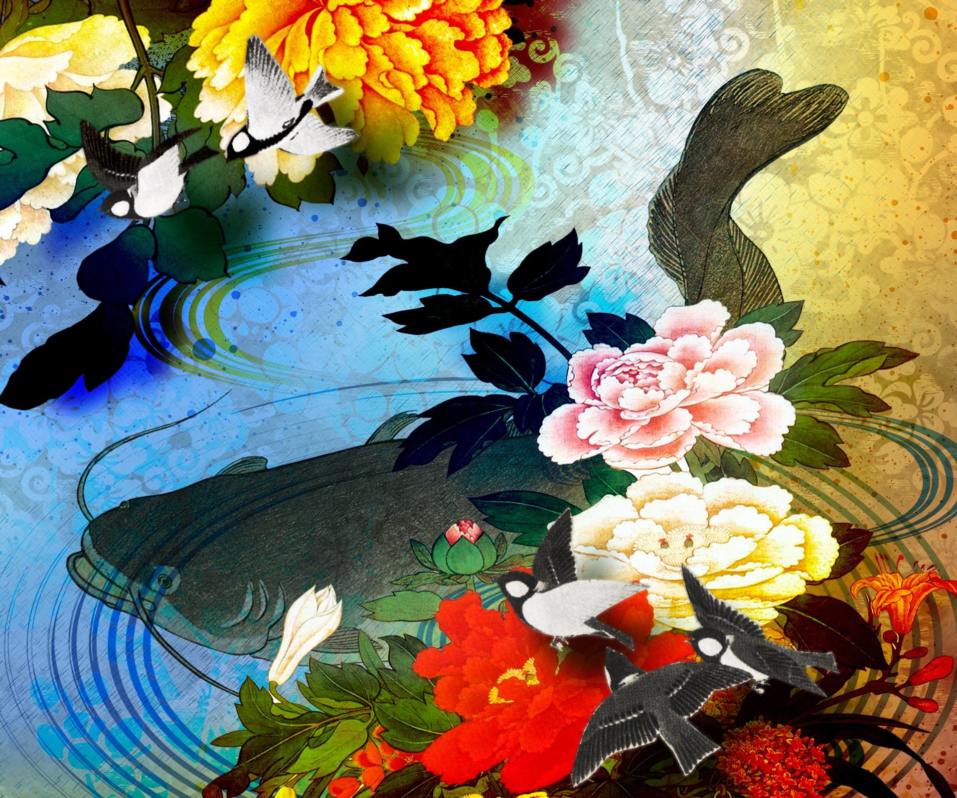 Anime Girl And Koi Fish Wallpaper Walldevil Hd Wallpapers - Koi Fish Wallpaper Backgrounds - HD Wallpaper 