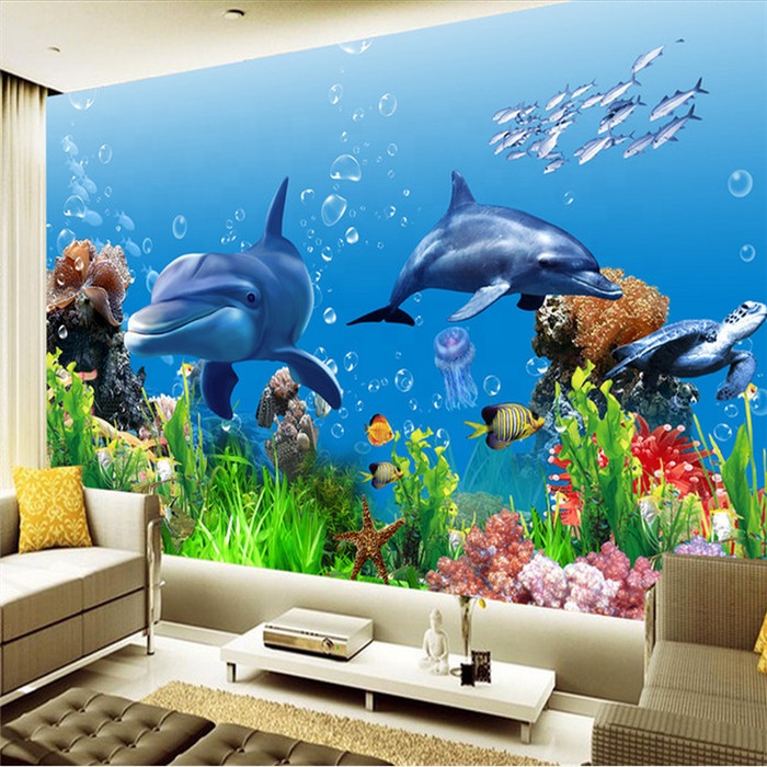 Custom 3d Mural Underwater World Marine Fish Swimming - Interior Design - HD Wallpaper 