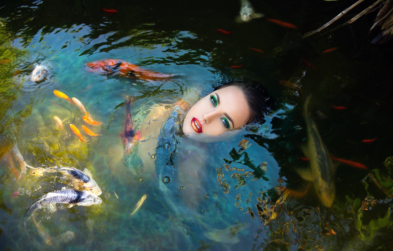 Photo Wallpaper Girl, Fish, In The Water, Fish Girl - Фото Девушки В Воде - HD Wallpaper 