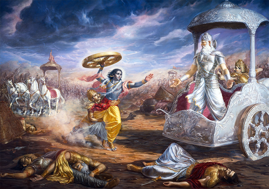 The Bhagavad Gita In Pictures - Lord Krishna And Bhishma Pitamah - HD Wallpaper 