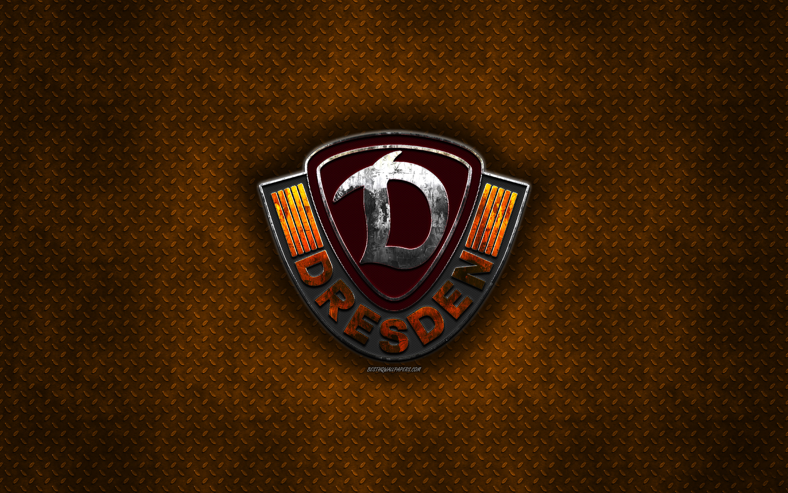 Dynamo Dresden Fc, Orange Metal Background, Bundesliga - Emblem - 2560x1600  Wallpaper 