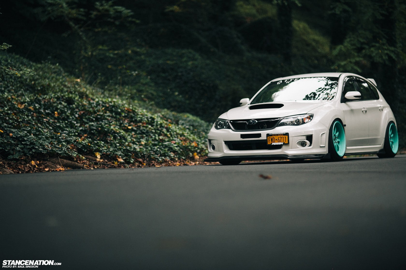 White Wrx With Teal Rims - HD Wallpaper 