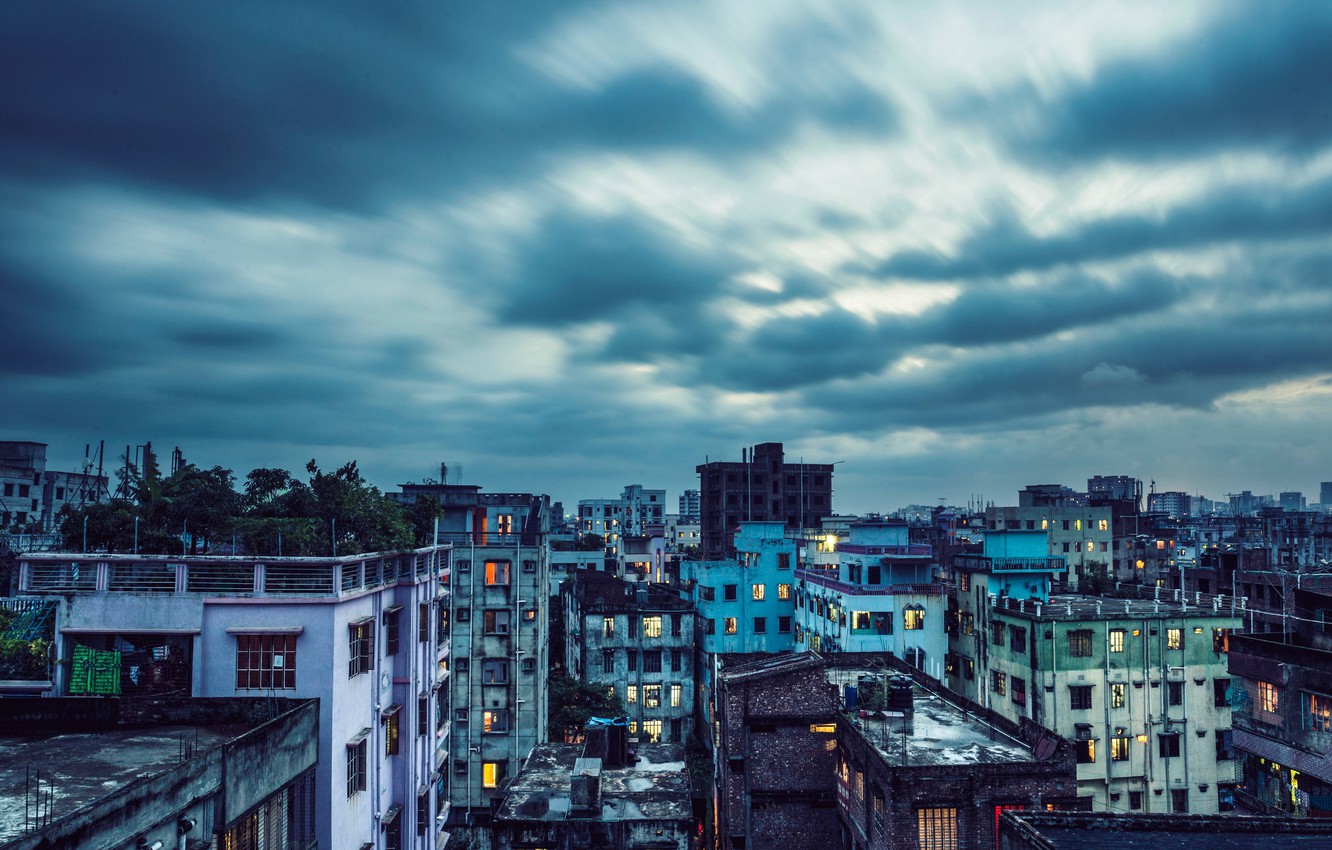 Photo Wallpaper City, Lights, Windows, Sky, Trees, - Dhaka City - HD Wallpaper 