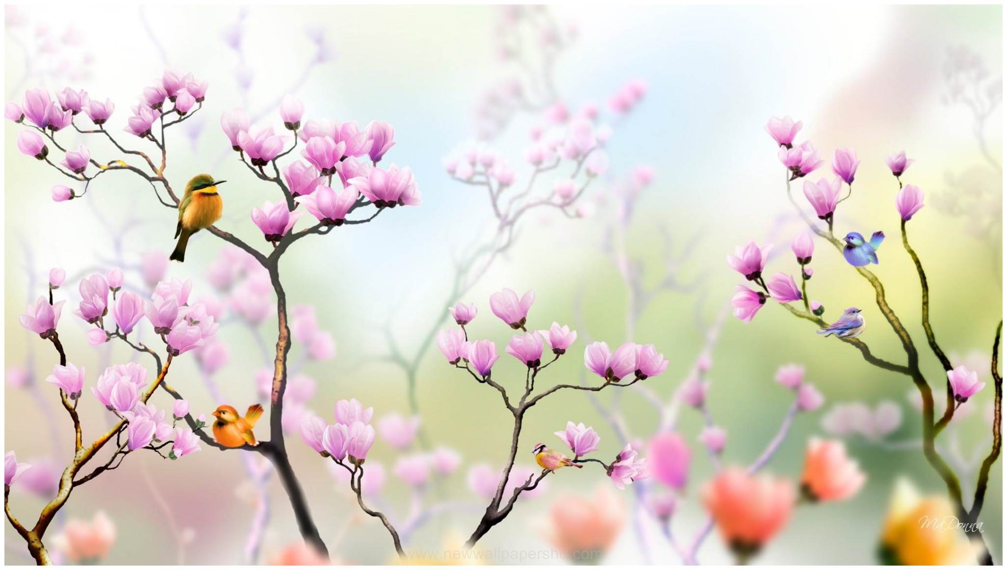 Image For Birds On Branches Art Hd Wallpaper - Digiprintti Trikoo - HD Wallpaper 