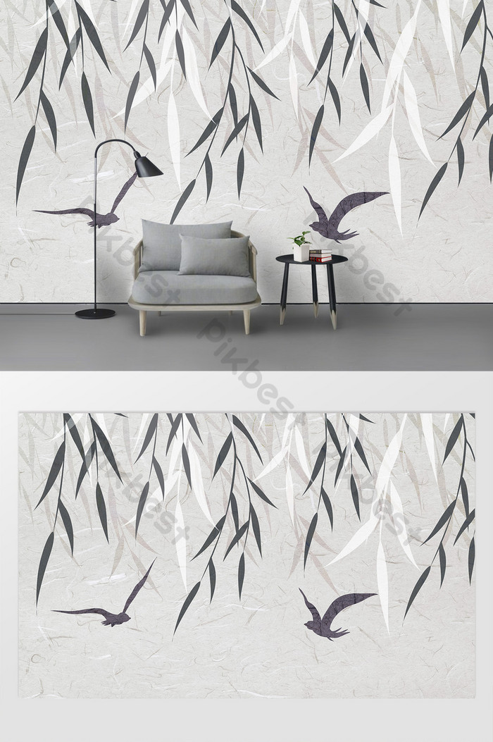 Modern Minimalist Fresh Wallpaper Willow Bird Tv Background - Mall Balloon แบบ พับ - HD Wallpaper 