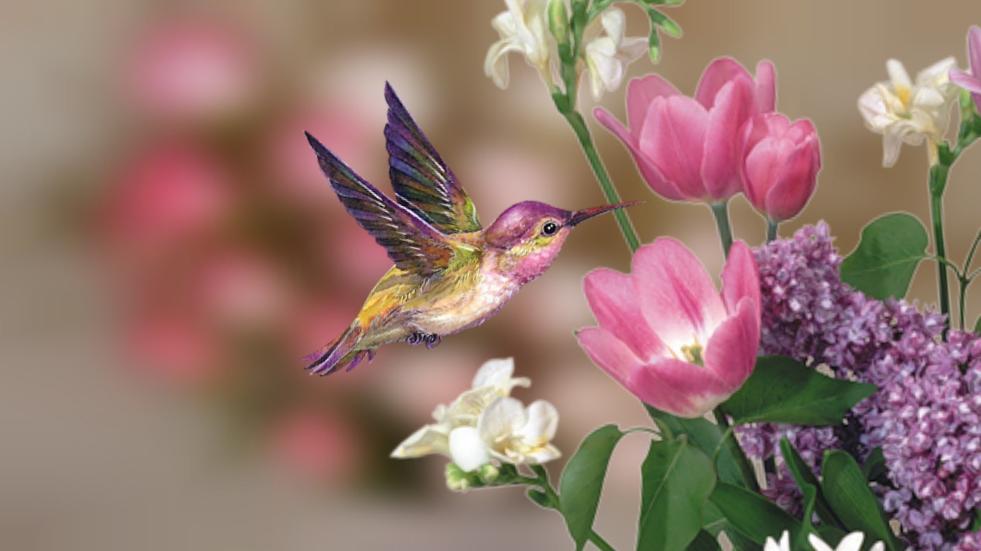 Birds Beautiful Spring Birds Sweet Cute Flowers Wallpaper - Embroidery - HD Wallpaper 