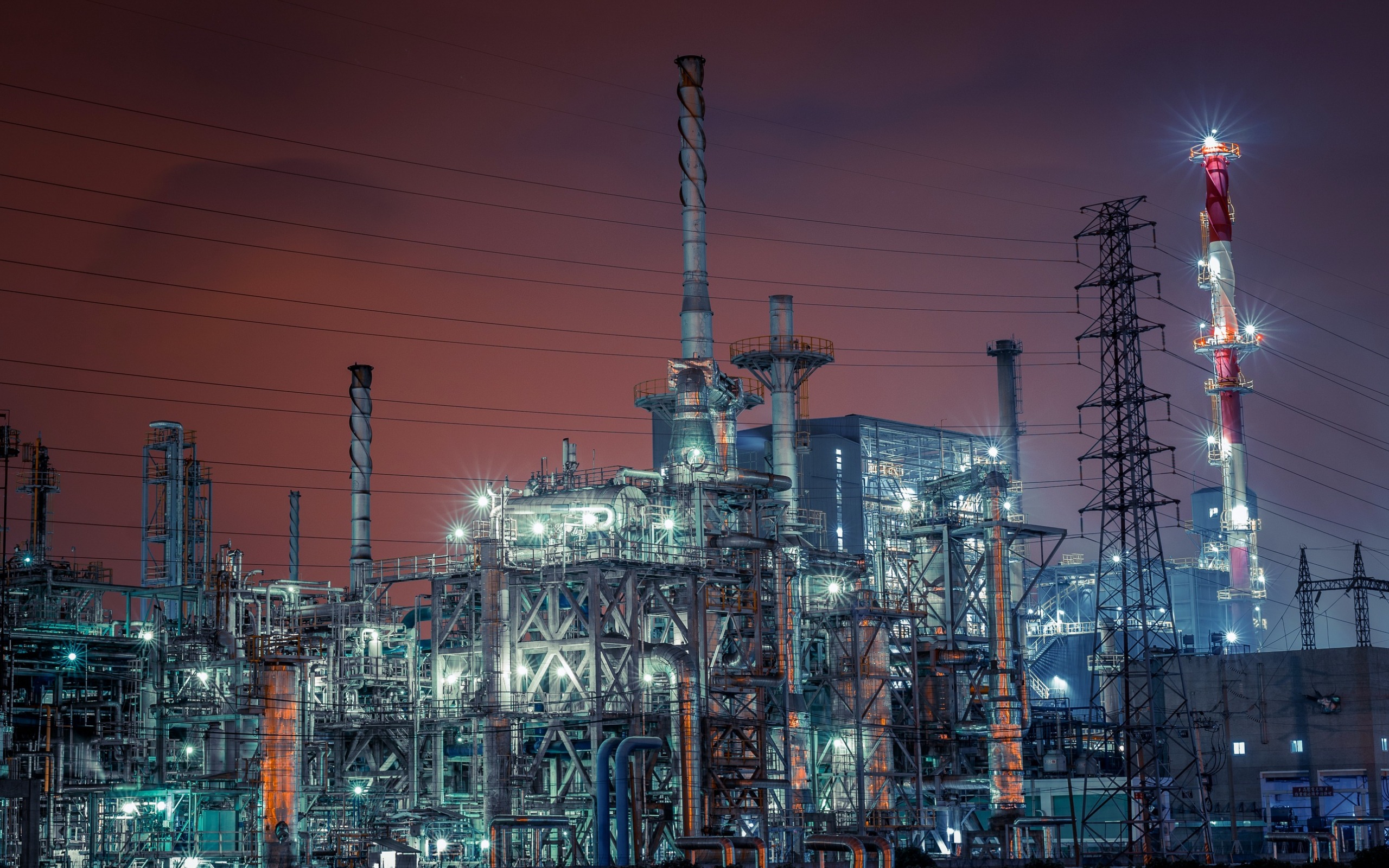 Plant, Industry, Night, Lights, Refining, Oil Refining - HD Wallpaper 