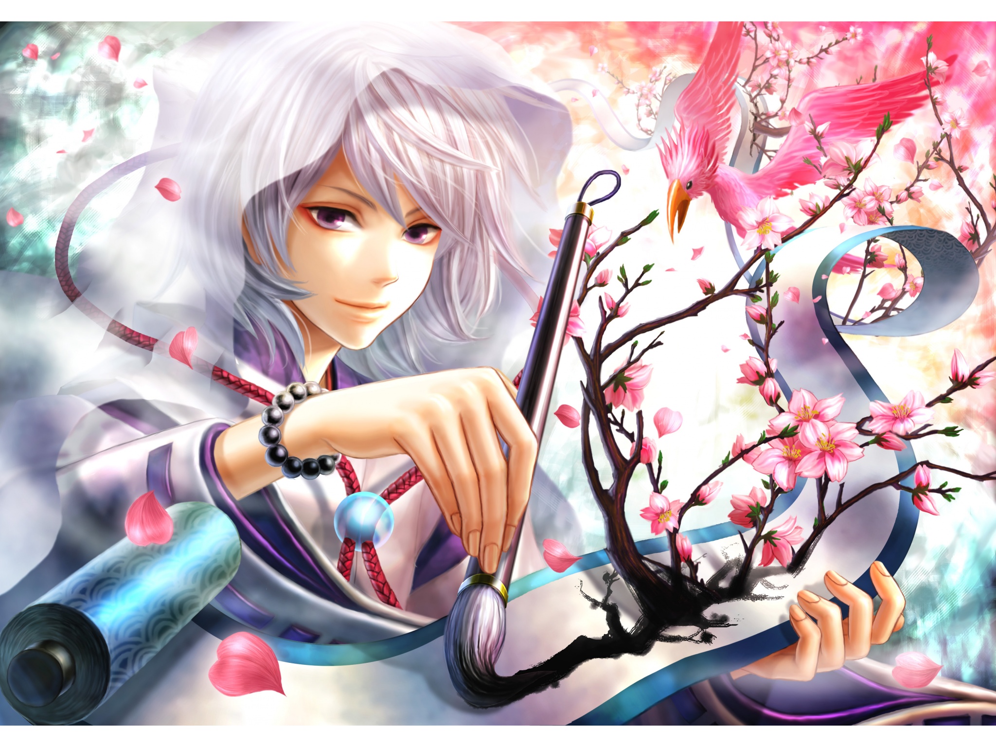 Anime Artist - Anime Boy With White Hair And Purple Eyes - HD Wallpaper 