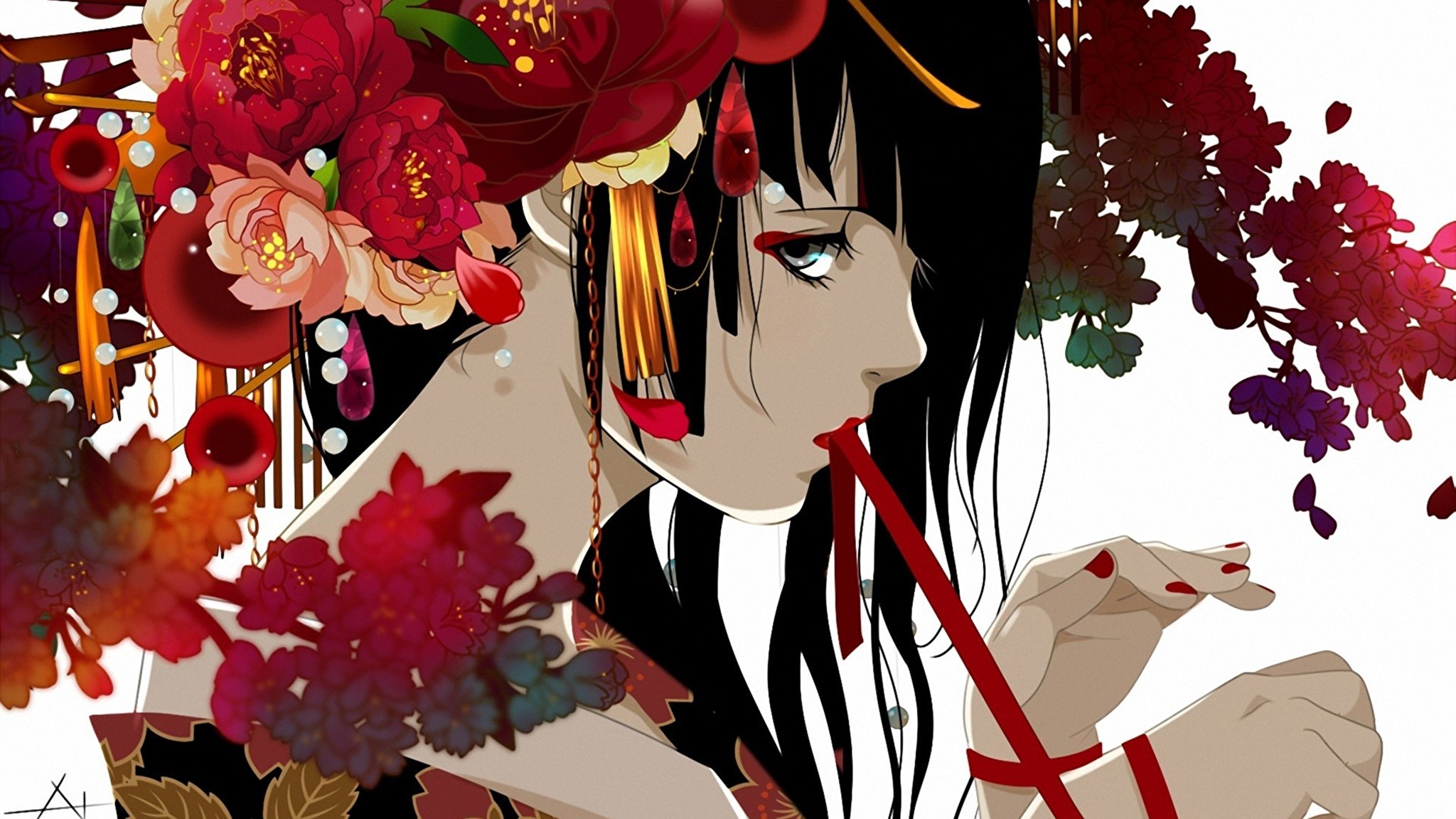 Wallpapers Anime Girls Flowers Painting Art Data-src - Hanatan Senbonzakura  Suzumu Remix - 2048x1152 Wallpaper 