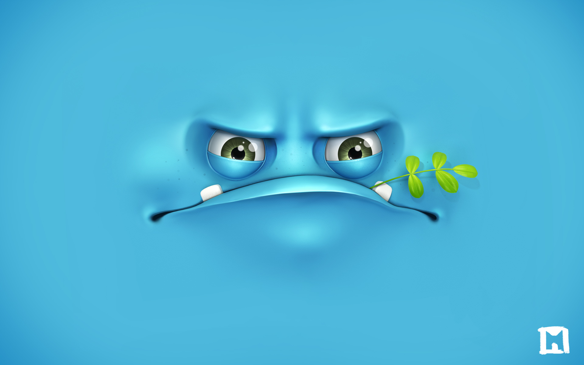 Angry Face Blue Hd Wallpaper For Desktop - Creative Funny Wallpaper Desktop - HD Wallpaper 