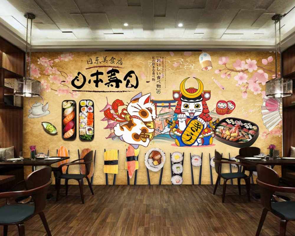 Japanese Sushi Restaurant Wallpaper Custom Food Restaurant - Mural Japanese Restaurant - HD Wallpaper 