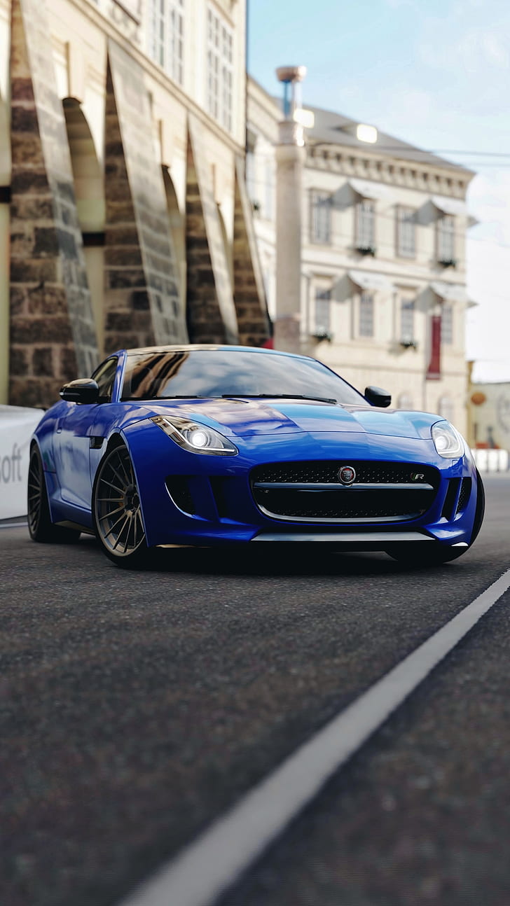 Jaguar F-type, Sports Car, Race, Blue, Front View, - Jaguar F Type Hd Wallpaper For Iphone - HD Wallpaper 