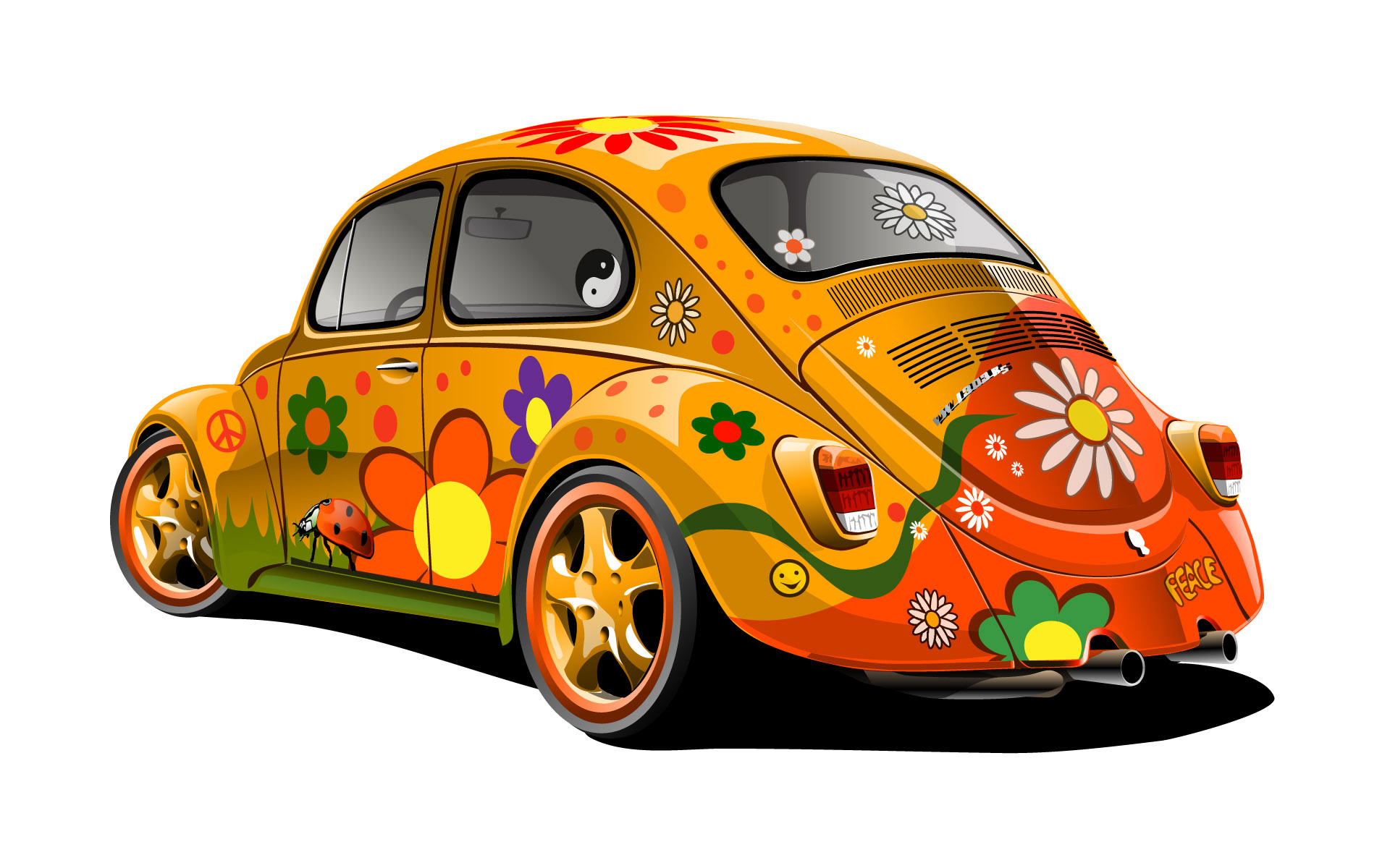 Colorful Abstract Flowers Gallery Vector Hippie Vw - Volkswagen Beetle - HD Wallpaper 