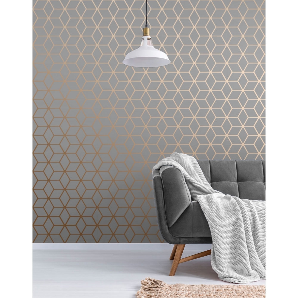 White And Copper Wallpaper - House Of Alice Cubic Shimmer Metallic Wallpaper Grey - HD Wallpaper 