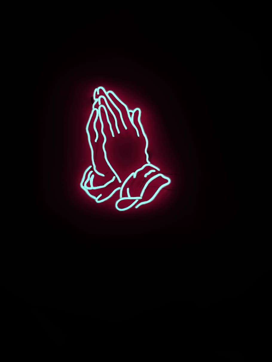 Praying Hand Neon Signage, Praying Hands Illustration, - Neon Wallpapers For Iphone - HD Wallpaper 