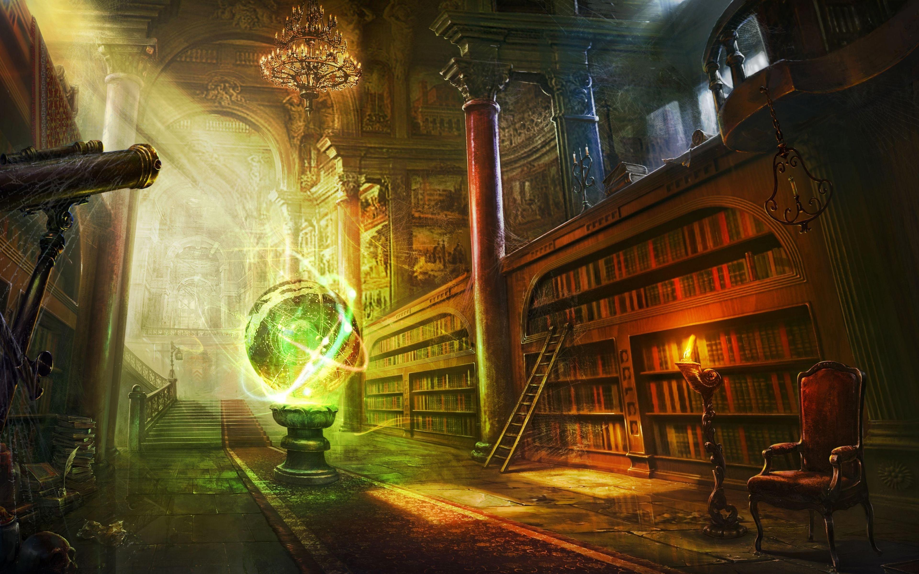 Library Desktop Wallpaper - Fantasy Room - HD Wallpaper 