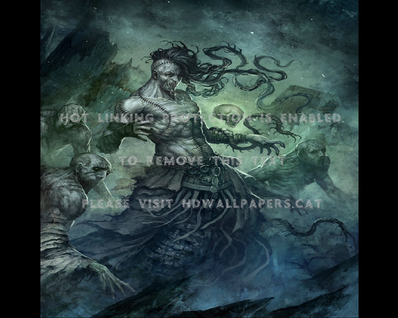 Zombies Rising Skull Scars Worms Fantasy - Fantasy Necromancer Art - HD Wallpaper 