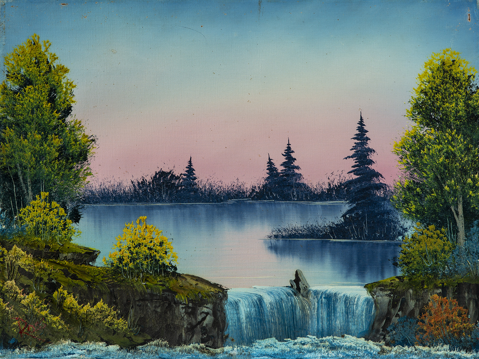 Bob Ross Painting Misty Waterfall - HD Wallpaper 
