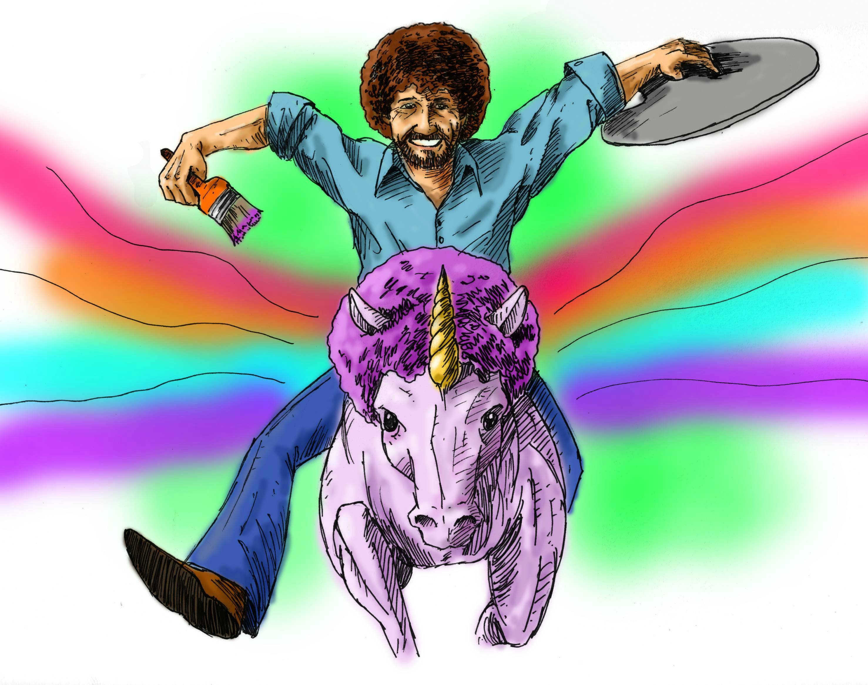 Bob Ross And His Unicorn - Bob Ross Painting A Rainbow - HD Wallpaper 
