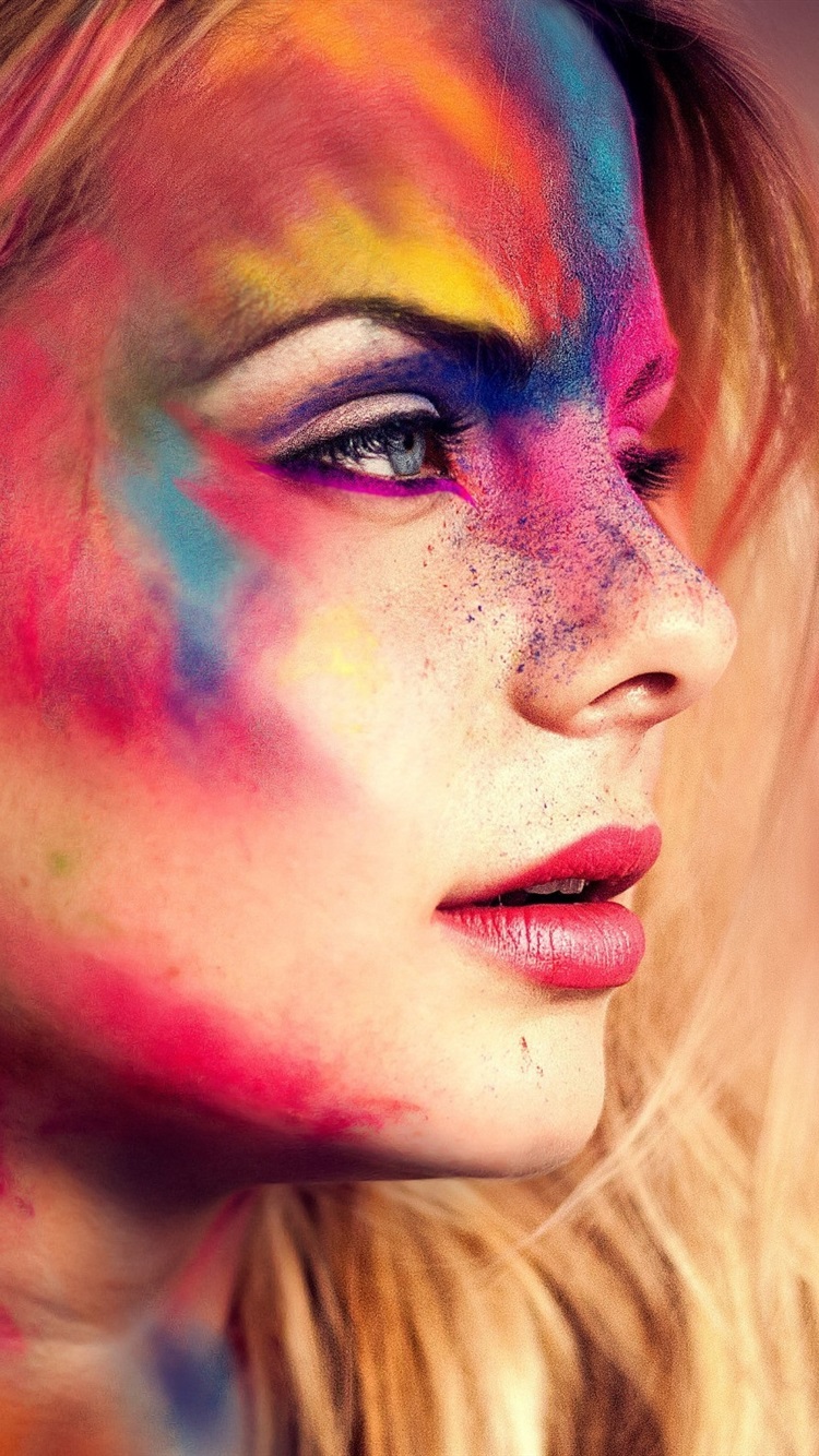 Iphone Wallpaper Girl Face, Festival, Colorful Makeup - Holi Pics Of Girls  - 750x1334 Wallpaper 