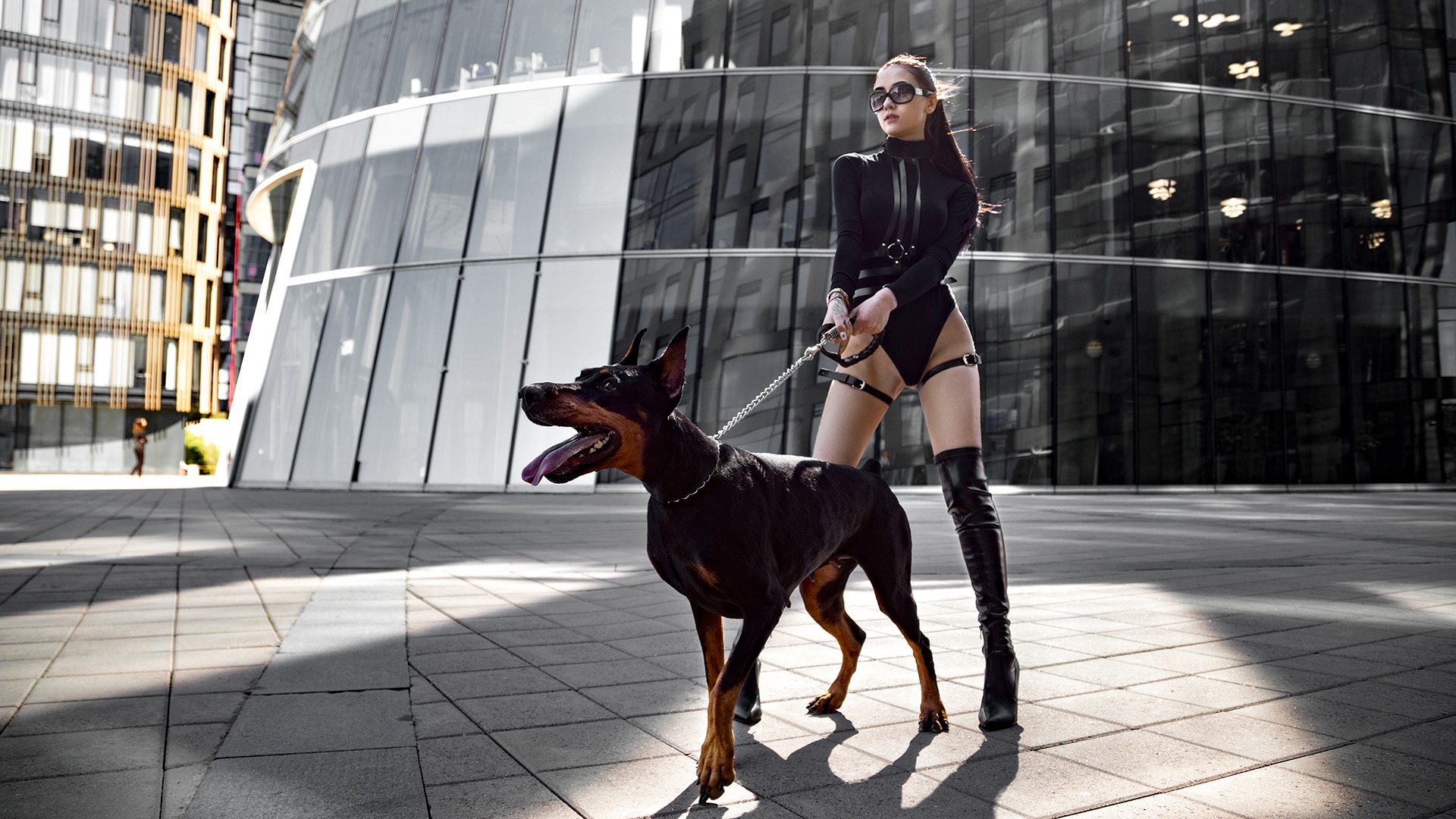Doberman And Woman - HD Wallpaper 
