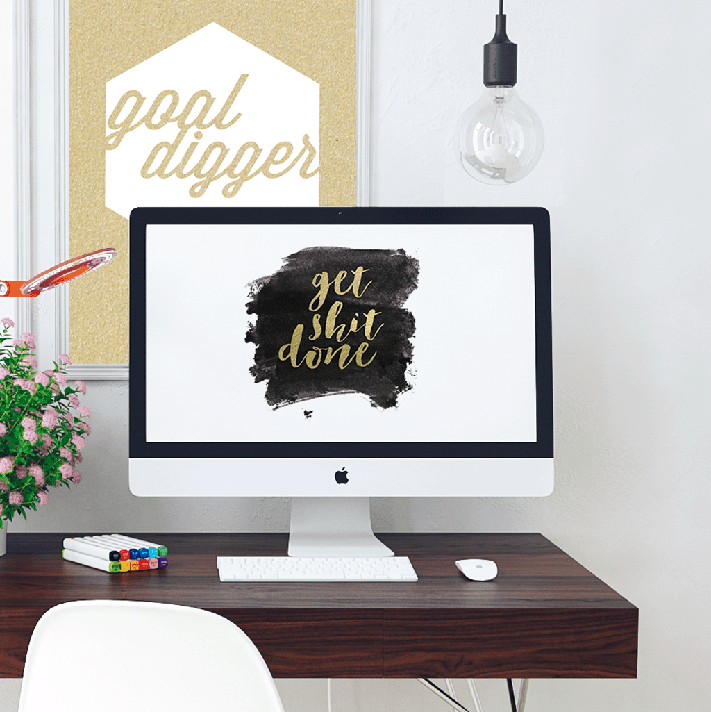 Gold Foil Get Shit Done Paint Swoosh Free Desktop Wallpaper - Mockup Oficina - HD Wallpaper 