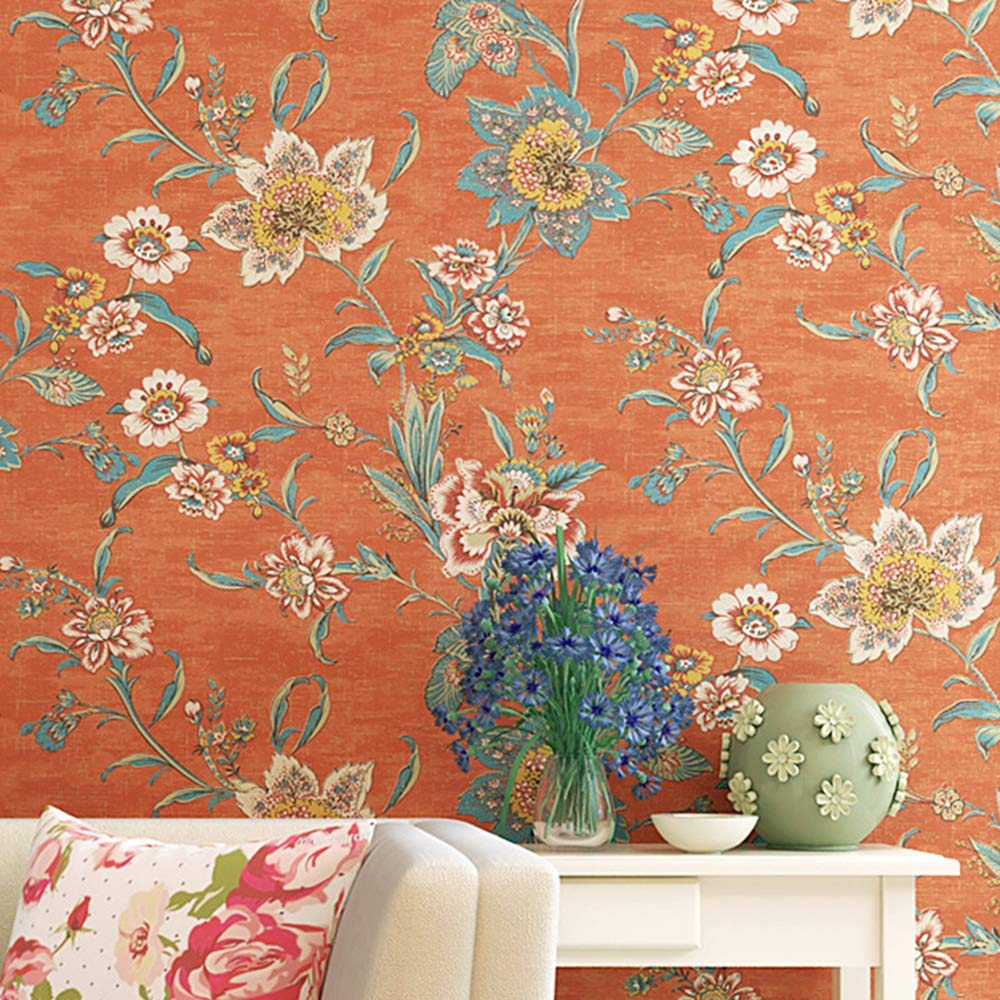 Orange Vintage Floral Contact Paper Retro 70s Country - Vintage Floral Wall Paper - HD Wallpaper 