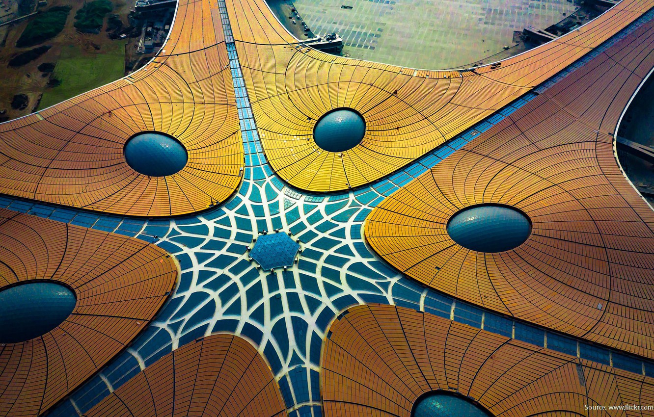 Photo Wallpaper Glass, Airport, Roof, Terminal, The - Beijing Daxing International Airport - HD Wallpaper 