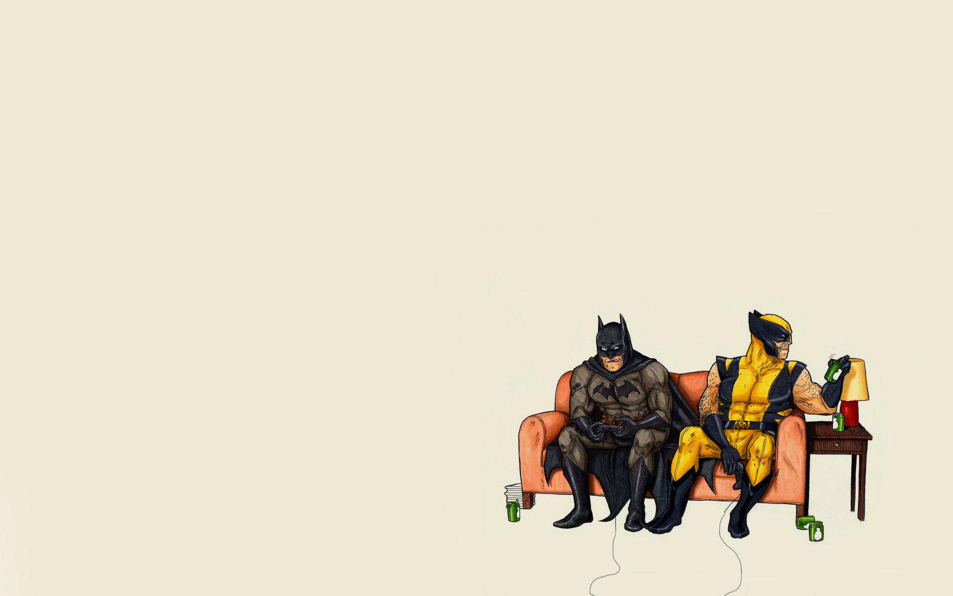 Photo Wallpaper Sofa, Lamp, Minimalism, Batman, Joystick, - Batman Wolverine - HD Wallpaper 
